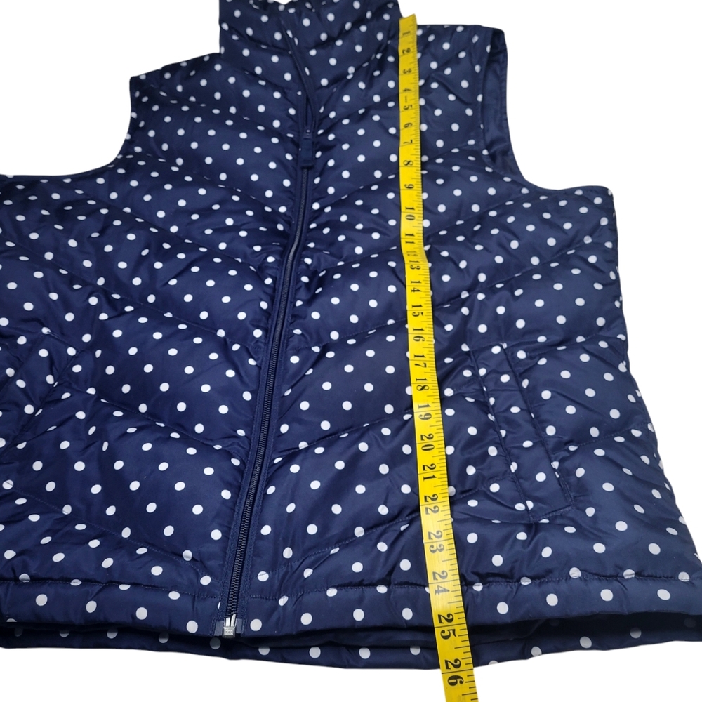 Lands End Womens Large Navy Blue Puffer Vest Down Feather Polka Dot Full Zip - Picture 6 of 9